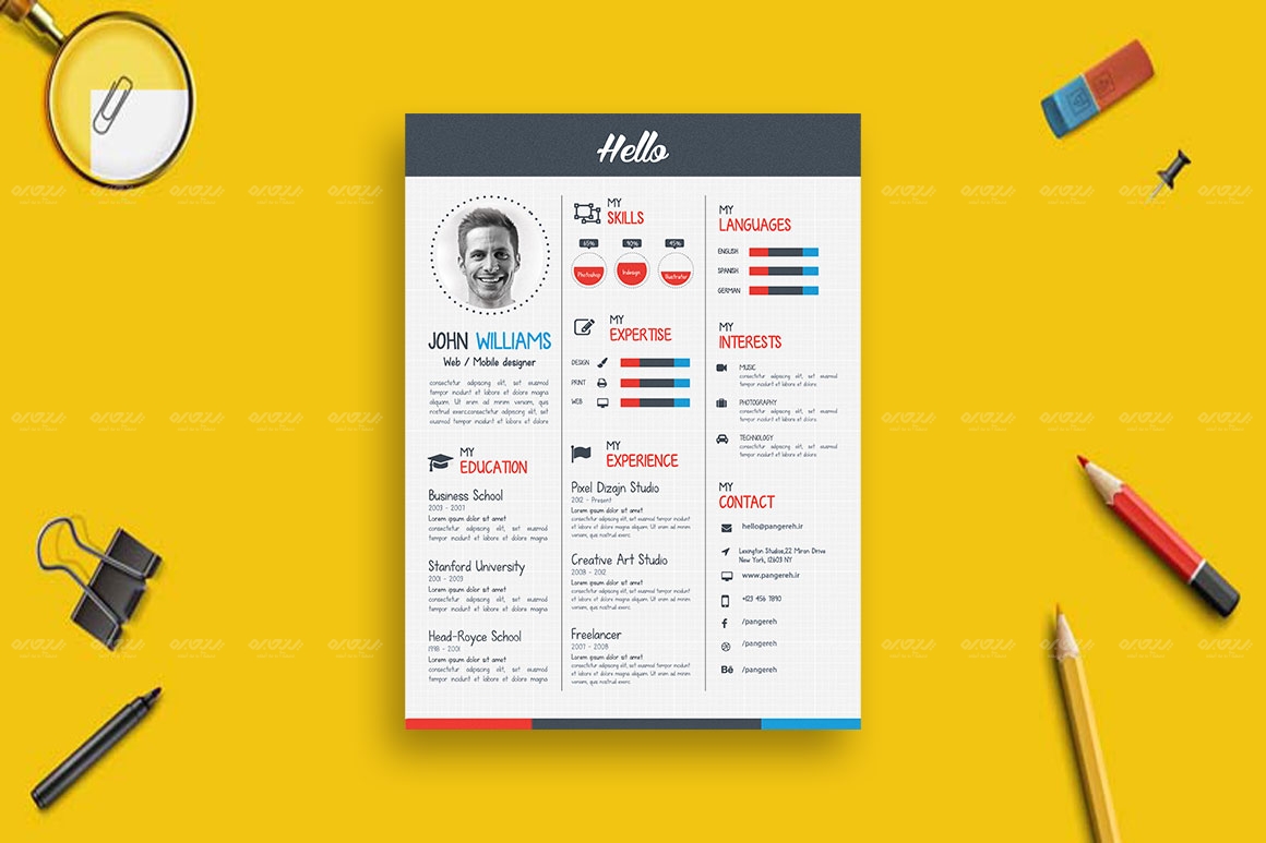 طرح لایه باز رزومه جذاب کد 113