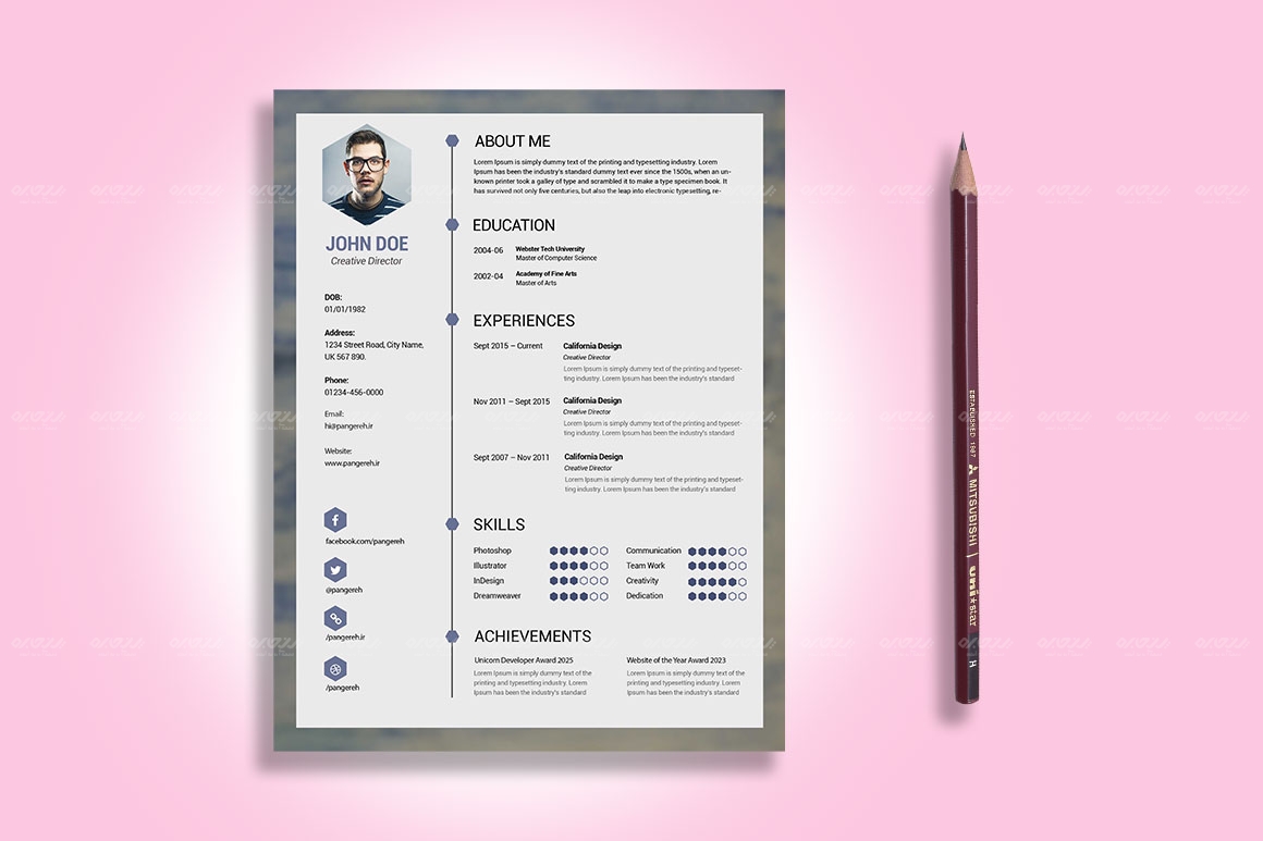 طرح لایه باز رزومه شخصی کد 110