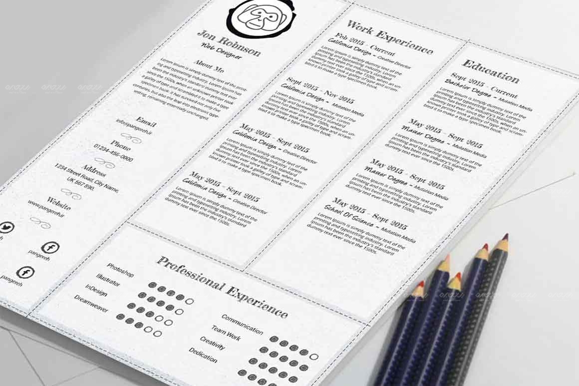 طرح لایه باز رزومه خلاقانه کد 111