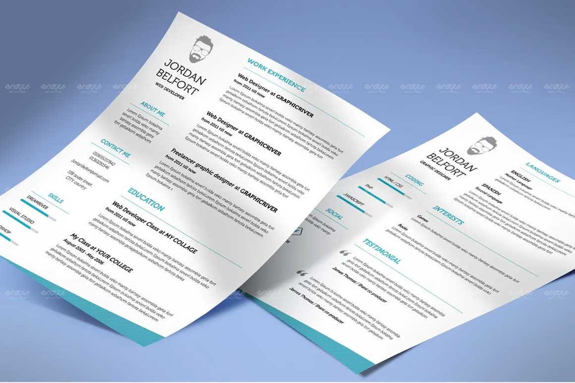 طرح لایه باز رزومه توسعه دهنده وب کد 107