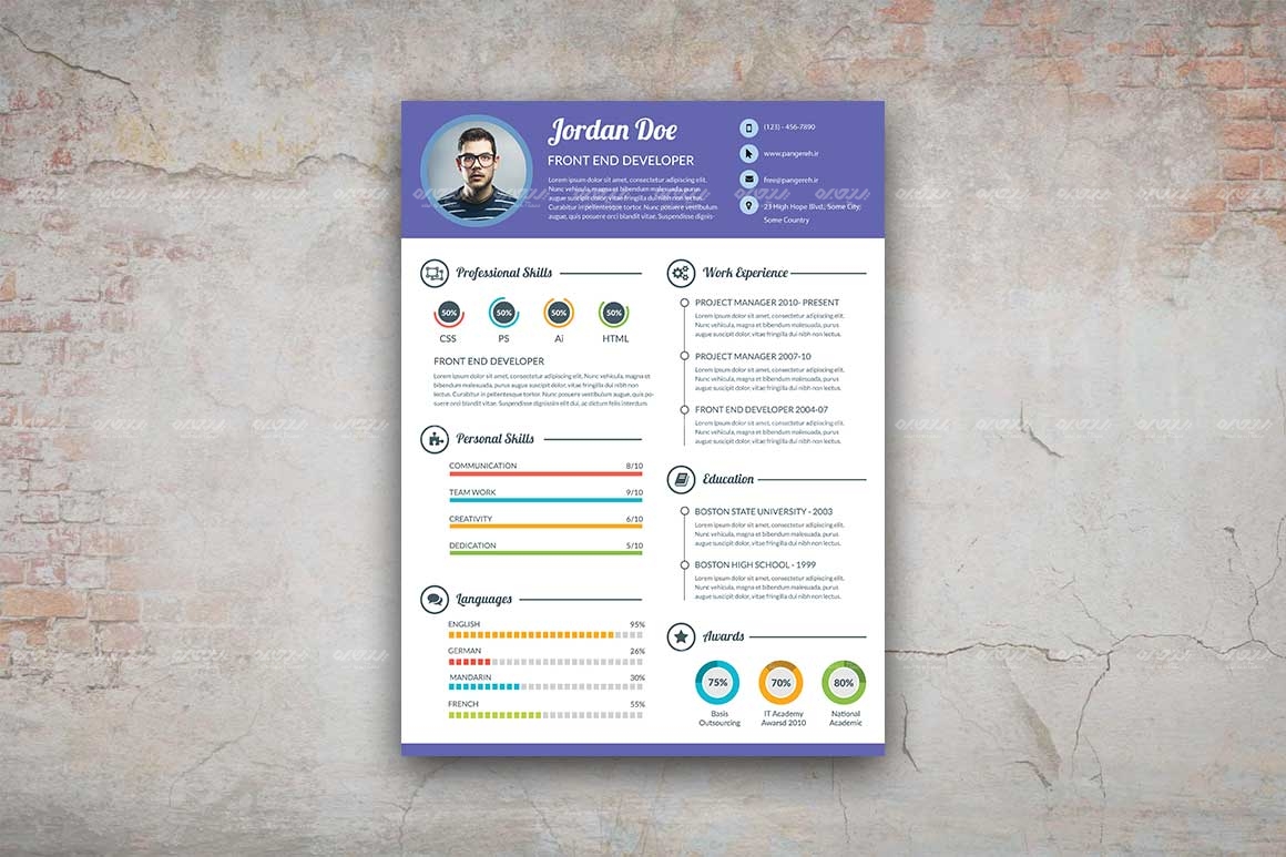 طرح لایه باز رزومه شخصی کد 125