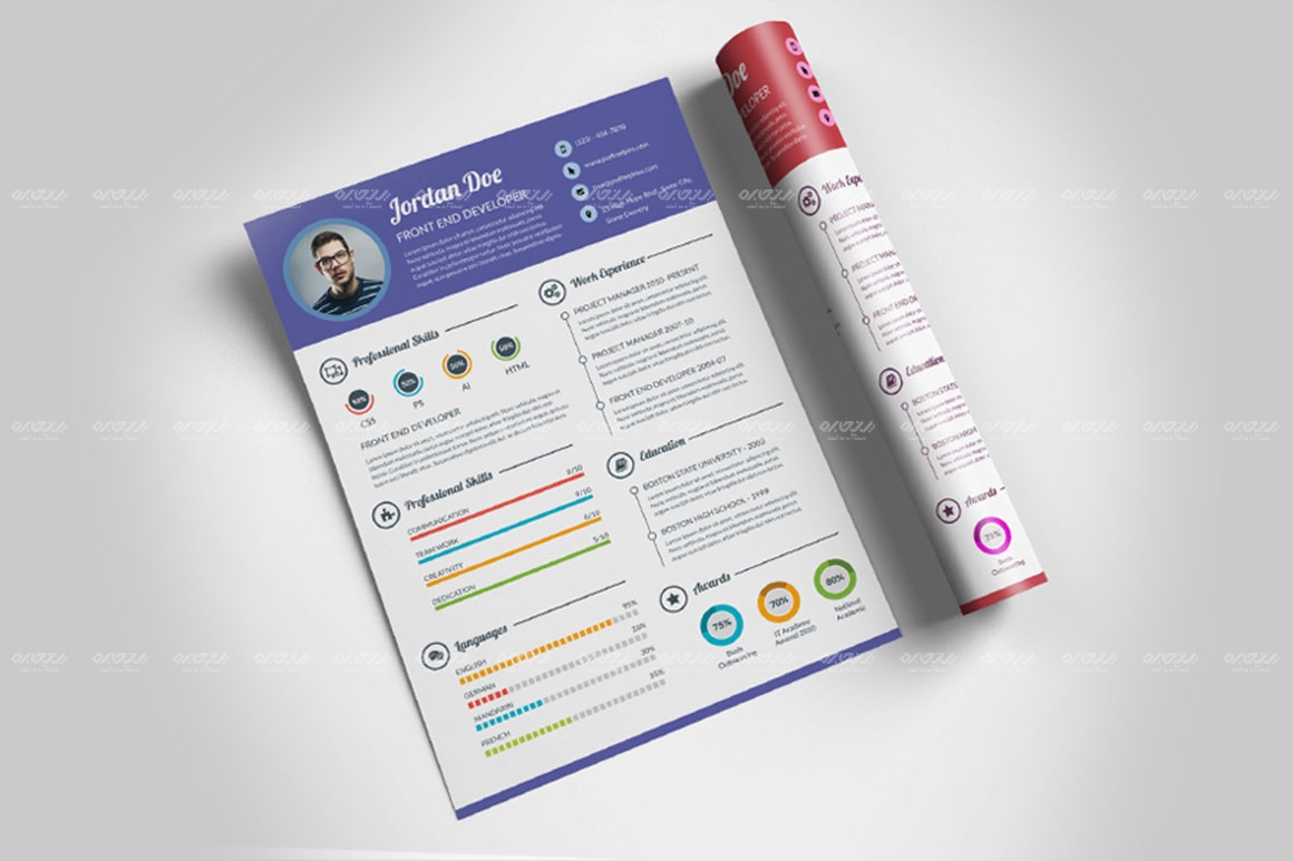 طرح لایه باز رزومه شخصی کد 125