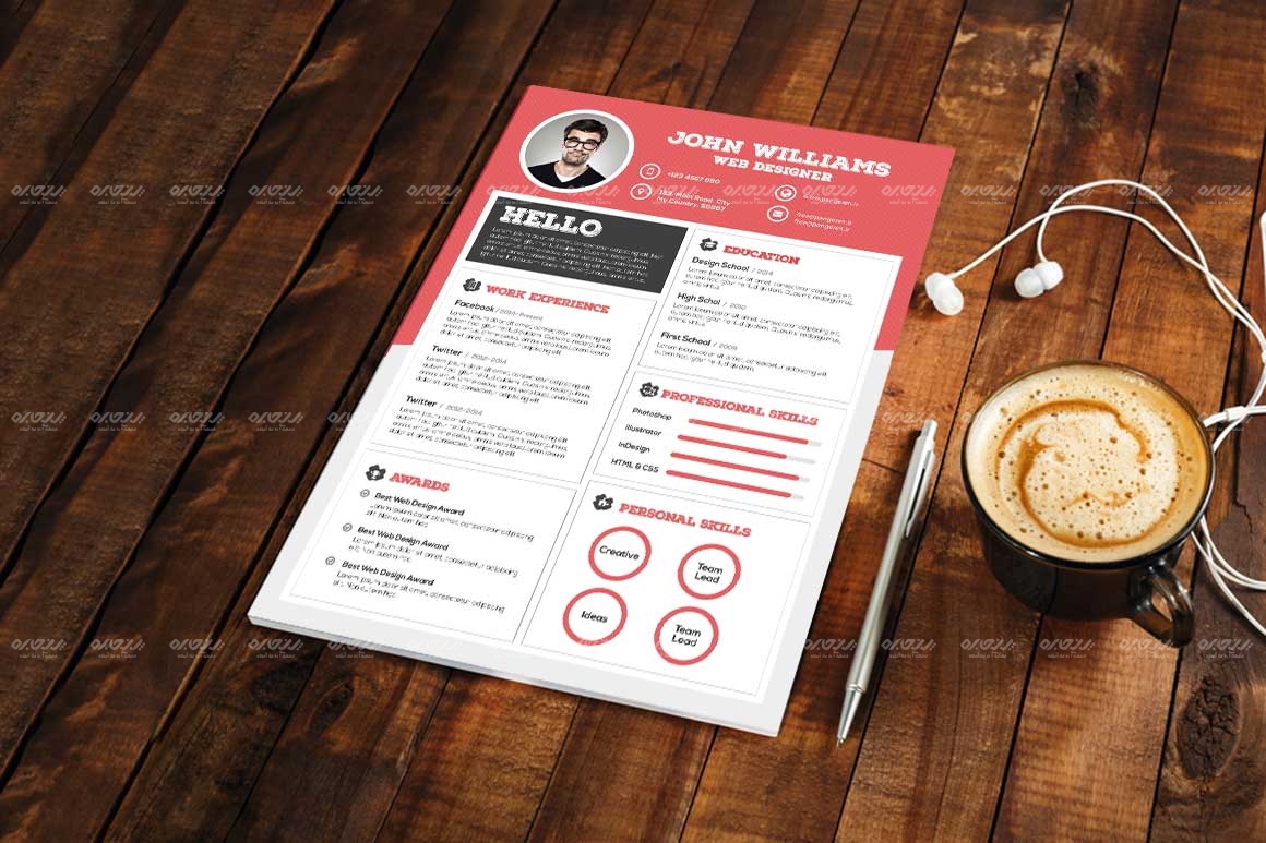 طرح لایه باز رزومه خلاقانه کد 121